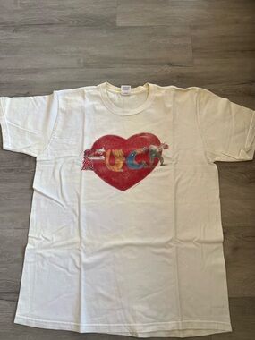 Supreme White Tee with Large Red Heart and Colorful Letter Characters